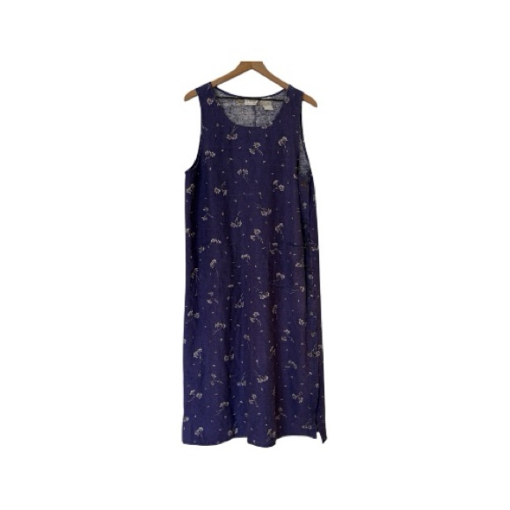 Erika Collection. Vintage Purple Linen Sleeveless Side Buttons Tank Dress M